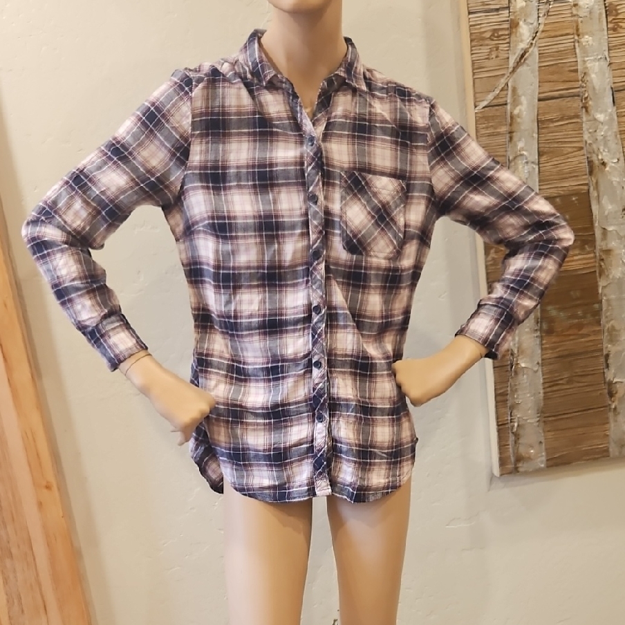 Beachlunchlounge Plaid Button Down Shirt - Blue And White